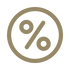 Gold percentage symbol icon on a white background